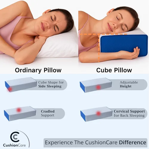 Vista 3 de Almohada cúbica para personas que duermen de lado, altura ajustable de 4 a 5 pulgadas, espuma viscoelástica refrescante, almohada cervical