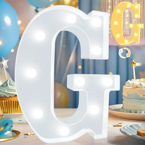 Vista 34 de Pooqla Letras con luces LED de marquesina, letras decorativas iluminadas en blanco cálido y blanco frío, letras del alfabeto iluminadas para niños