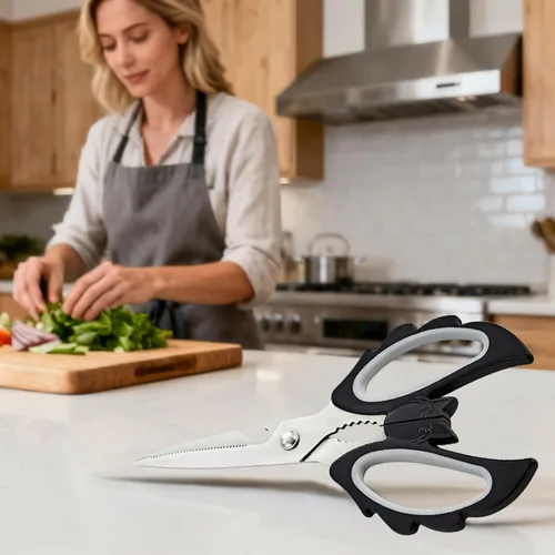 Vista 2 de Livin Tijeras estéticas de cocina con alas de ángel y gatos, ambidiestras con mango de agarre grande para diestros e zurdos, tijeras ergonómicas