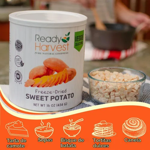 Vista 3 de Ready Harvest Alimentos liofilizados - batatas Alimentos de emergencia Productos básicos de despensa Lata #10 Vida útil de 25 años Latas