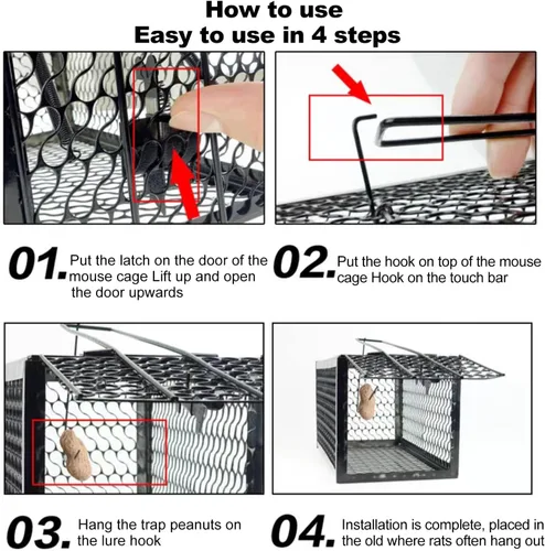 Vista 3 de 2 trampas para ratas humanitarias, trampas de metal para animales vivos, para interiores y exteriores, trampa para ratones para ardillas y roedores