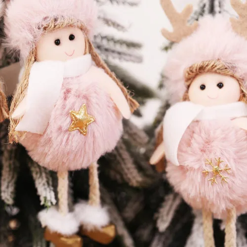 Vista 5 de Adornos de Navidad Ángel Ornamento Muñeca de Navidad Colgante Rosa para Decoración de Árbol 4pcs