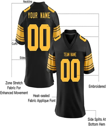 Vista 3 de Camisetas de fútbol de costura personalizadas para hombresmujeresjóvenes, personaliza el nombre y número de tu equipo S-5XL, 6_06 Negro Amarillo