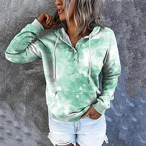 Vista 151 de Sudaderas con capucha para mujer, con cuello de botón, sin botones, con cordón, manga larga, lindas, ropa para adolescentes y niñas