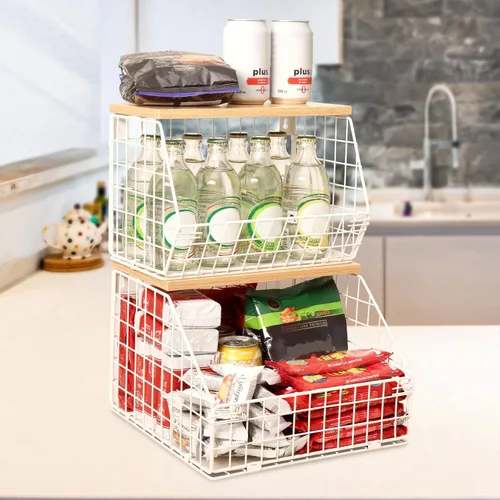 Vista 10 de Mefirt Estante Magnético para Refrigerador con Tapa de Madera, Cesta de Frutas Resistente, Contenedores de Almacenamiento de Frutas, Papas