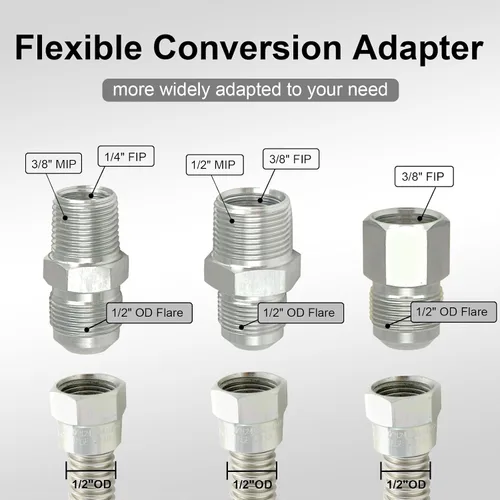 Vista 2 de TTFLEX Kit de línea de gas flexible de 22 pulgadas con válvula de cierre de latón de 1/2 pulgada y accesorios MIP de 3/8 pulgadas y MIP de 1/2