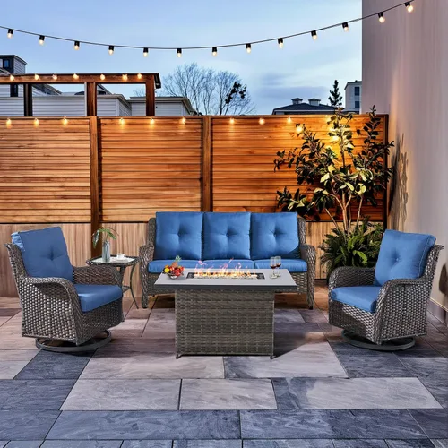 Vista 73 de HUMMUH Juego de 2 Sillas Giratorias Mecedoras de Mimbre para Patio Exterior, Juego de Muebles de Sillas Mecedoras de Ratán (Marrón, Azul) 50,000