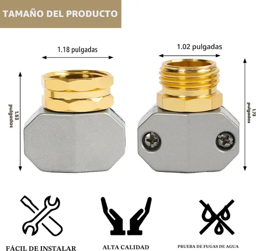 Vista 2 de Hourleey Kit de reparación de manguera de jardín – Aleación de aluminio, accesorios macho y hembra, ajuste de manguera de 5/8 pulgadas y 3/4