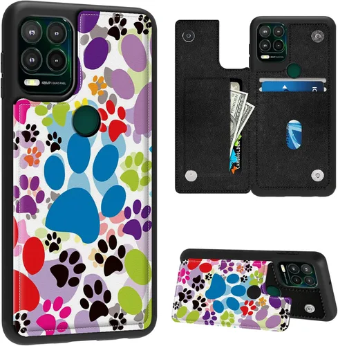 Vista 6 de FUYOCWE Funda para Motorola Moto G Stylus 5G 2023 con tarjetero, diseño de gato negro con diseño floral dorado de piel sintética con ranura