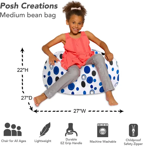 Vista 3 de Posh Creations - Sillón puff para niños, adolescentes y adultos, incluye funda extraíble y lavable a máquina, tamaño mediano de 27 pulgadas, lona