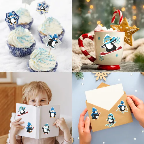 Vista 6 de 1200 PCS Calcomanías en Rollo de Pingüinos Calcomanías de Sellos de Pingüinos de Invierno Azules de Dibujos Animados Etiquetas de Sobre Rollo