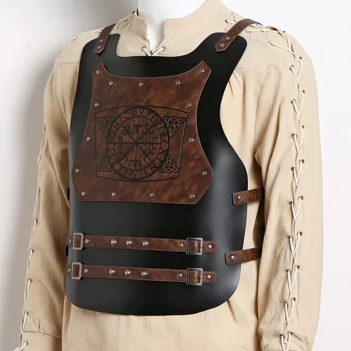 Vista 6 de HZMAN Viking Warrior Chest Armor Medieval PU Leather Vest Leather LARP Medieval Armour for Party Cosplay Halloween