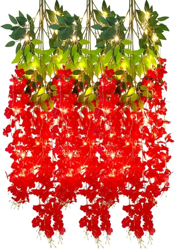 Vista 69 de Paquete de 5 guirnaldas de flores colgantes de glicina rosa, enredaderas de flores artificiales de 3.77 pies, glicinia falsa, guirnalda colgante