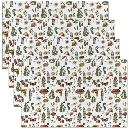 Vista 27 de Juego de 4 manteles individuales con diseño de hongos salvajes, acuarela, plantas naturales, decoración de plantas, para niños, adolescentes