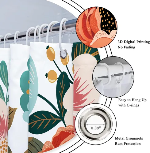 Vista 4 de Riyidecor Cortina de ducha pequeña de 36 pulgadas de ancho x 72 pulgadas de alto, media estrecha, para primavera, floral, decoración de baño, hojas