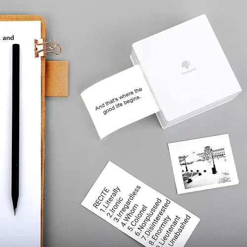Vista 4 de Phomemo M02 Mini impresora móvil, impresora térmica Bluetooth con 3 rollos de papel adhesivo transparente, compatible con iOS + Android para diario