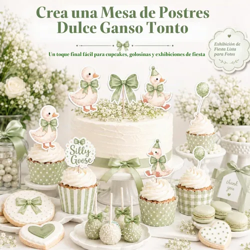 Vista 8 de ALISSAR 36 adornos verdes para cupcakes de ganso tonto, decoración