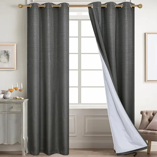Vista 119 de Diraysid Cortinas 100% opacas de lino beige para dormitorio, con ojales, aislamiento térmico, cortinas de oscurecimiento de habitación