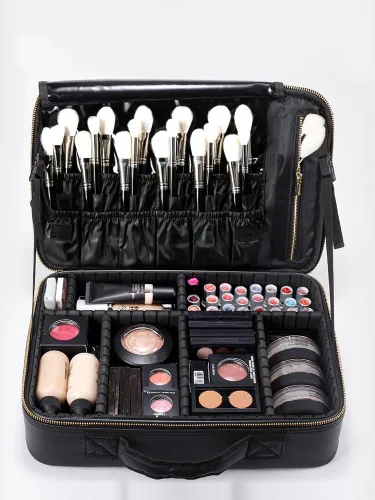 Vista 4 de Estuche portátil profesional para organizar maquillaje, de goma EVA, de ROWNYEON, L, Negro