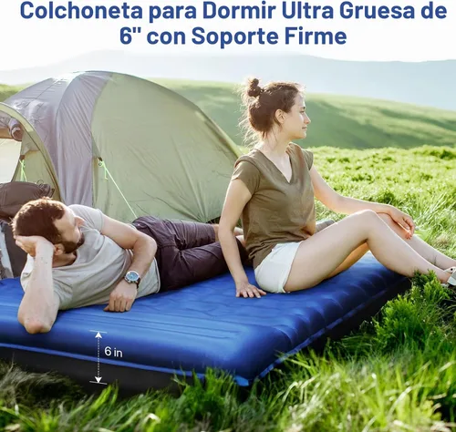 Vista 3 de OGERY Colchoneta de dormir para campamento, almohadilla de dormir reforzada extra gruesa de 6 pulgadas con almohadas y bomba de pie integrada Azul