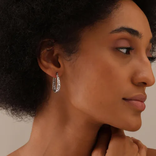 Vista 2 de LeCalla Aretes de aro de plata de ley 925 Aretes de aro de filigrana para mujer Aretes de aro de malla gruesa calada Aretes de aro vintage
