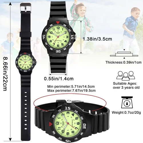 Vista 6 de Reloj analógico para niños, resistente al agua, para enseñar el tiempo, para niños y niñas, correa suave para aprender