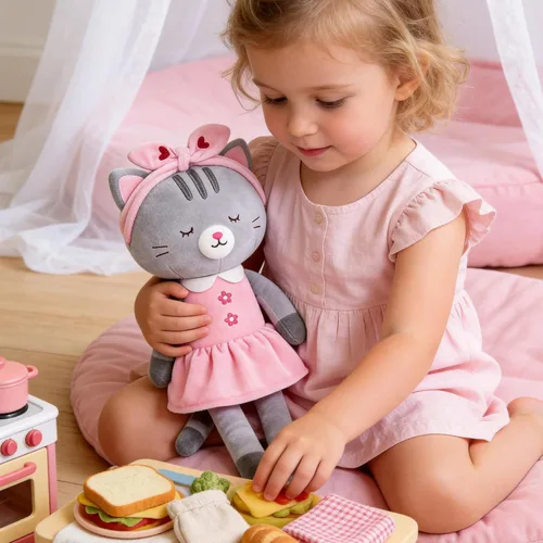 Vista 2 de Lazada - Muñecos de gato de peluche, juguete de animal gatito, regalo para bebé niña, gris con cinta para el cabello, 41 cm Gato gris