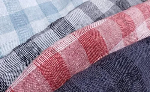 Vista 5 de Tela de lino 100% con patrón de tartán negro y tela de lino Material suave al tacto y ligero, ideal para ropa, manualidades y decoración del hogar