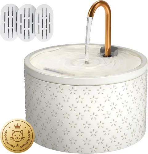 Vista 9 de Fuente de agua de cerámica para gatos DOOOB, fuentes de cerámica para gatos de 2.1L/71oz, fuente de agua automática para mascotas para gatos, fuente