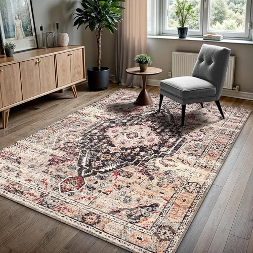 Vista 42 de GLN Rugs Bohemian - Troy - Alfombra de felpilla lavable a máquina, bohemio, lavable, antideslizante, alfombra de área de felpilla de pelo bajo