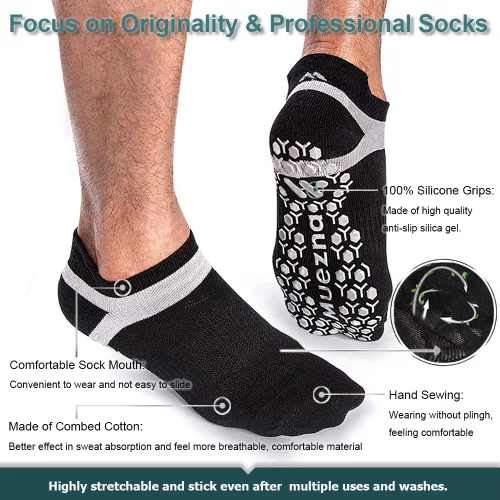 Vista 3 de Muezna - Calcetines antideslizantes para hombre para yoga pilates barre Bikram fitness hospital con agarre