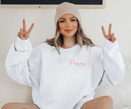 Vista 3 de LUKYCILD Sudadera de gran tamaño con cuello redondo para mamá y mamá, sudadera de manga larga para mujer