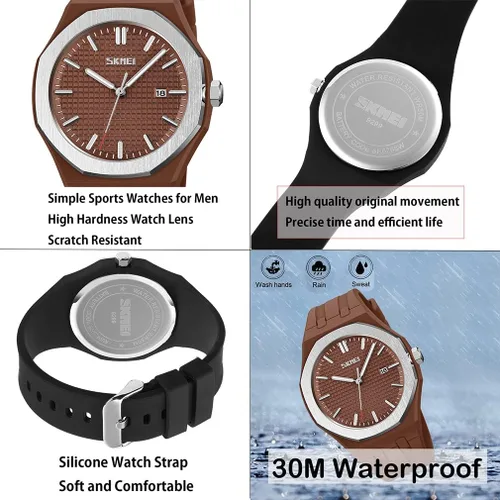 Vista 4 de SKMEI Watches for Men Silicone Easy Read Waterproof Sport Casual Fashion Analog Quartz Luminous Fathers Gifts Black Wrist Watch