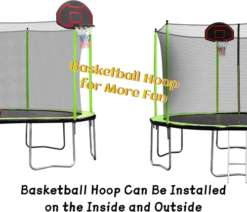 Vista 4 de Olela Trampolín de 16 pies para niños, trampolín con caja de seguridad, aro de baloncesto y escalera, trampolín al aire libre para niños y adultos