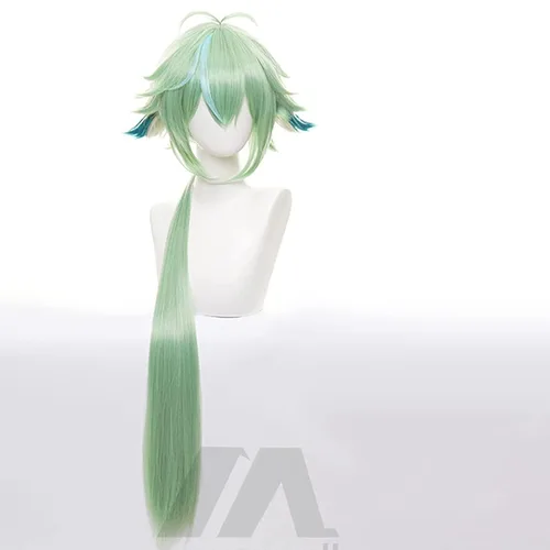 Vista 2 de Peluca de anime Genshin Impact Sucrose Cosplay peluca verde degradado largo con gorra de peluca gratis para Comic Con, espectáculo de cosplay