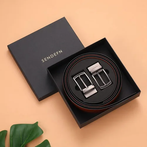 Vista 6 de SENDEFN Mens Leather Belt Rotated Buckle Reversible Casual Jeans Dress Belts 1.25" Wide With Gift Box
