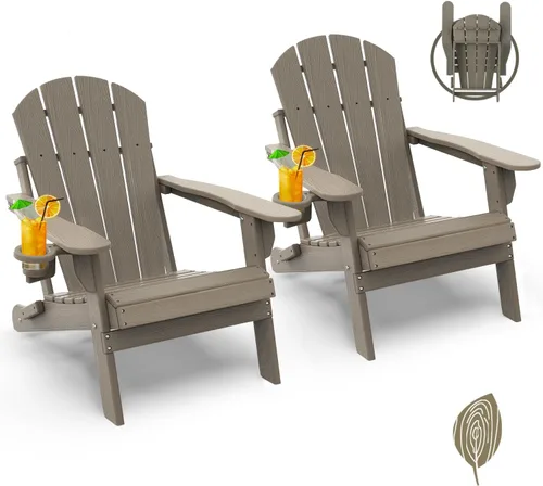 Vista 50 de GREENVINES Silla Plegable Adirondack Plástico HDPE Sillas para Fogata Todo Tiempo Portavasos Ártico para Terraza Patio Trasero Patio