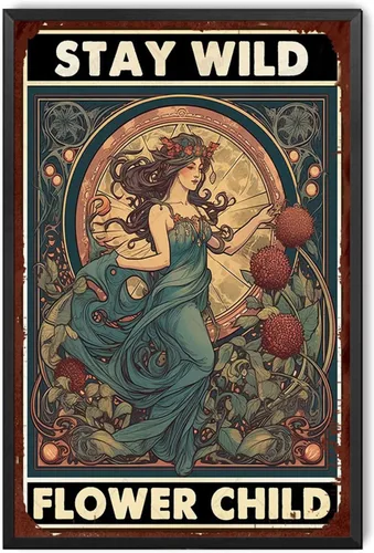 Vista 9 de LIUAXICIA Letrero de lata de bar hippie con flores salvajes para exteriores, interiores, oficina, negocios, baño, decoración de cueva de hombre