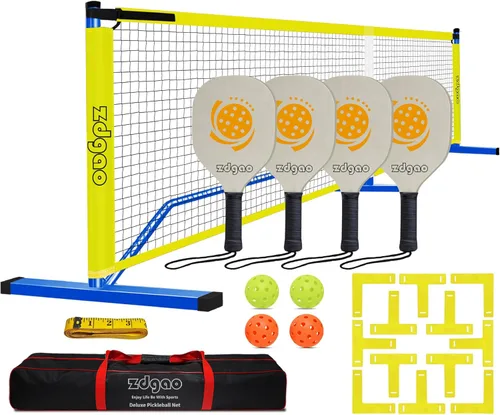 Vista 8 de Pickleball Net for Driveway - Portable Pickleball Set with Net and Paddles Set of 4, Court Marking Kit, Outdoor Pickleballs, Carry Bag, Steady Metal