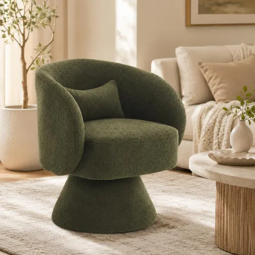 Vista 24 de Silla Giratoria de Barril, Sillas Giratorias de Acento Tapizadas para Acurrucarse para Sala de Estar, Cómodo Sillón Giratorio Redondo Pequeño
