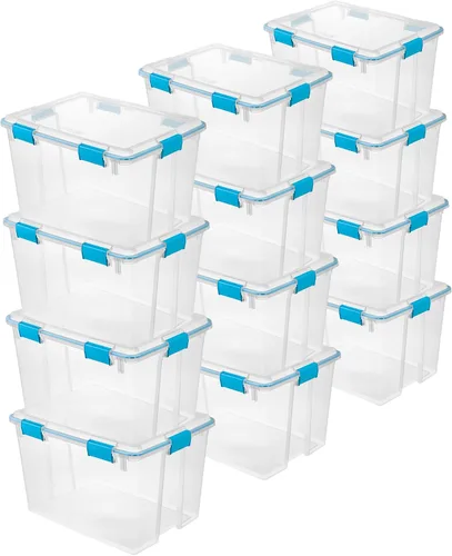 Vista 37 de Sterilite 19414306 - Caja de almacenamiento de plástico transparente de 7.5 cuartos y tapa con pestillos azules
