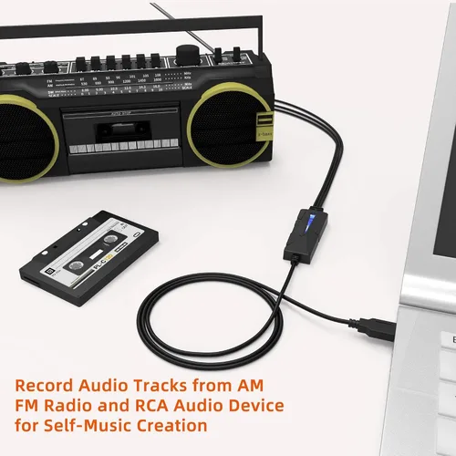 Vista 5 de DriverGenius AudioXfer USB A/C Dispositivo de tarjeta de captura de audio Convert Analog Cassette Audio to Digital MP3 with 3.5mm/RCA Inputs