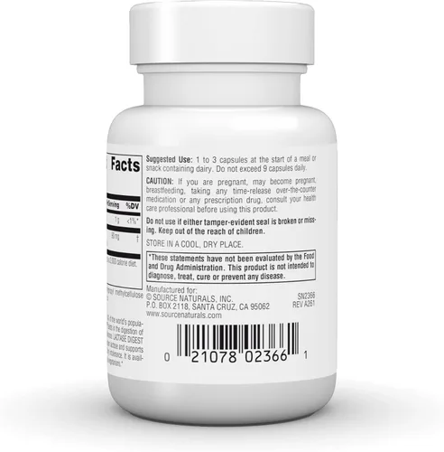 Vista 4 de Source Naturals Lactase Digest, para Intolerancia a la Lactosa* - 45 Cápsulas Vegetarianas For Lactose Intolerance*