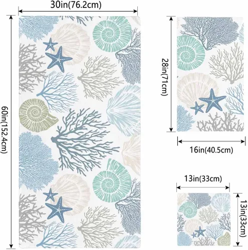 Vista 4 de Seven Roses Juego de toallas de baño costeras, toallas de baño suaves y absorbentes, toallas de baño náuticas con estrellas de mar para baño Kicthen