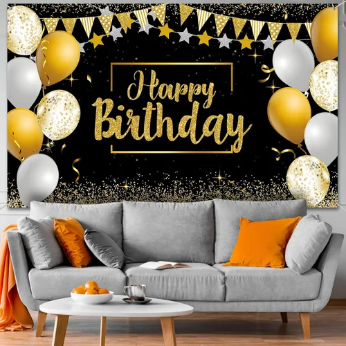 Vista 6 de Tatuo Cartel de fondo de decoración de feliz cumpleaños, cartel de fondo de cumpleaños con purpurina, suministros de fiesta, fondo de fotos