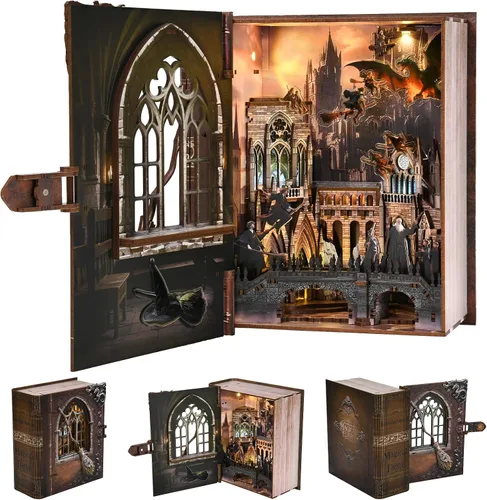 Vista 13 de MiniCity Kits de Rincón de Libros DIY para Adultos, Kit de Rincón de Libros en Miniatura para Casa de Muñecas, Rompecabezas de Madera 3D