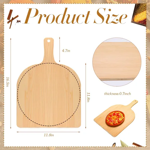 Vista 2 de Nuogo 4 piezas de madera para pizza de 12 pulgadas, espátula de pizza de madera, tabla de cortar natural con mango para restaurante, hornear, pan