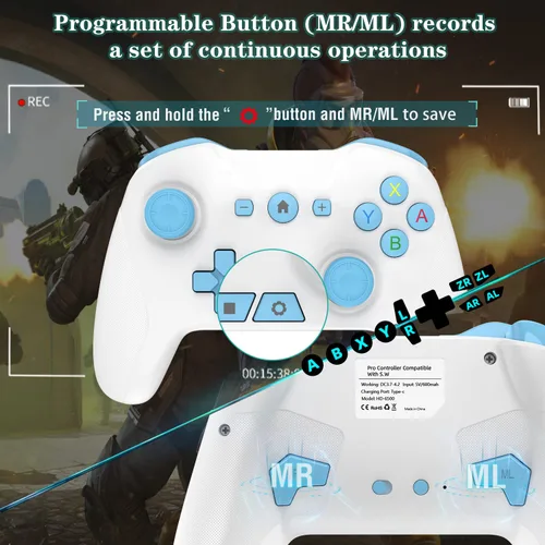 Vista 4 de Bluetooth Controller Wireless for SwitchPhonePCAndroidIOSMACTV, Remote Game Controller with Custom Programmable ButtonWake UpTurboScreenshotGyro