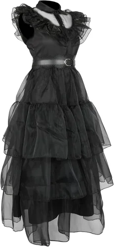 Vista 3 de Hqroidd Wednesday Addams - Vestido de fiesta para niña, disfraz de graduación, falda de tul de malla negra con cinturón, traje de cosplay