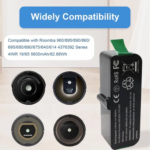Vista 2 de MULS Batería de repuesto de 5600mAh para iRobot Roomba 960 980 981 970 966 965 900 895 891 890 877 860 850 805 801 800 700 696 695 691 6991 699 0